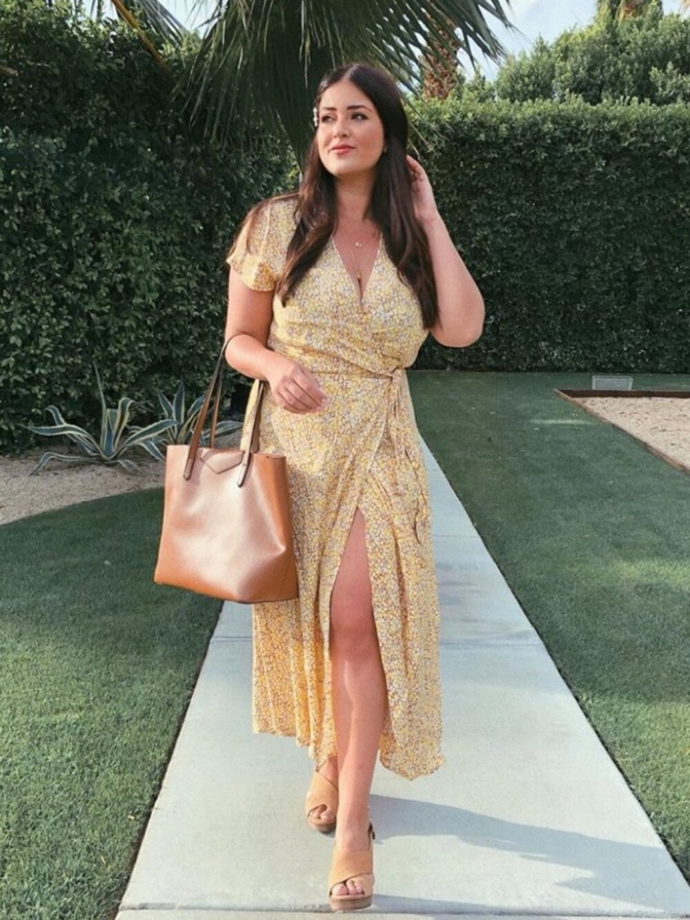 & Other Stories Yellow Floral Midi Wrap Dress